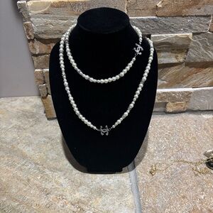 Elegant Pearl Necklace with Silver CC Accents